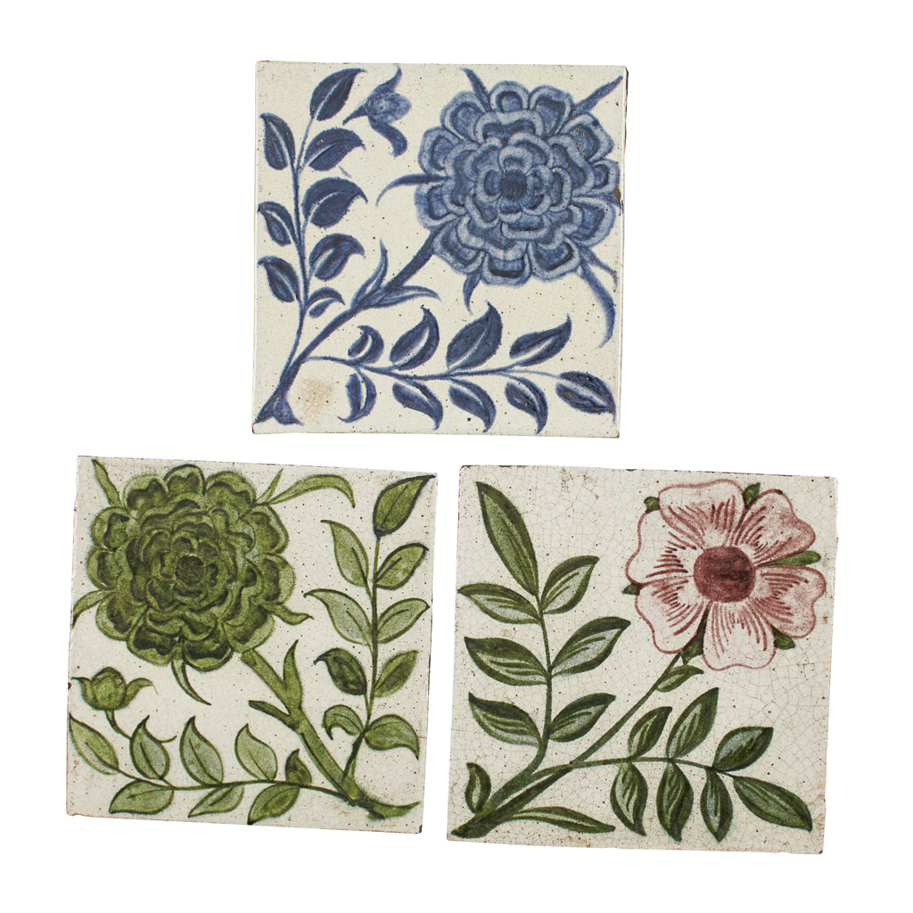 Appraisal: WILLIAM DE MORGAN - THREE FLOWER TILES S- S comprising