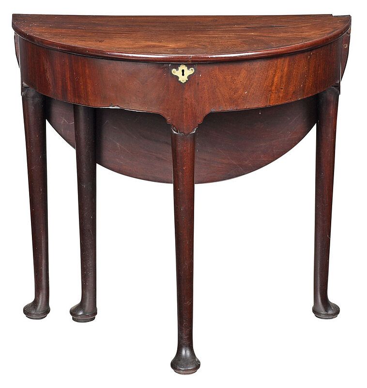 Appraisal: Queen Anne Figured Mahogany Demilune Table British th century dense