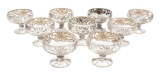 Appraisal: Sale Lot Nine Silver Overlay Glass Coupes each of typical