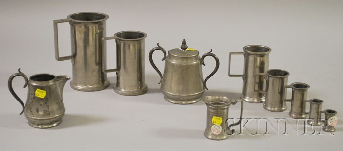 Appraisal: Eight Pewter Measures and a Creamer and Sugar