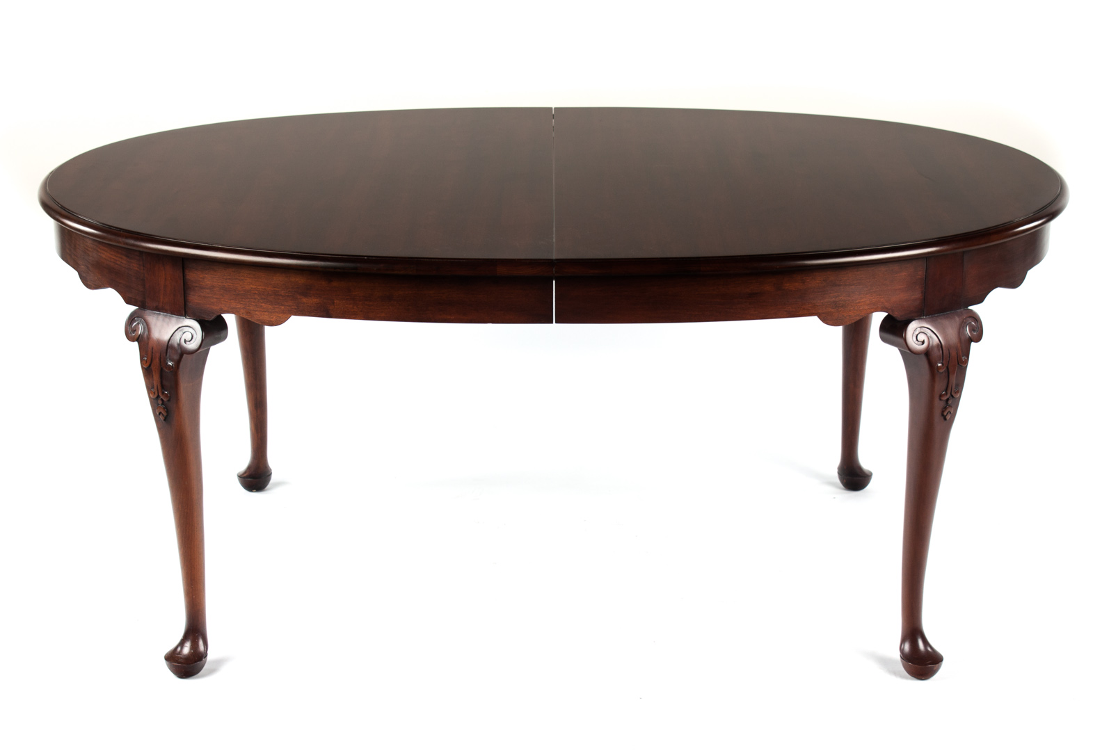 Appraisal: Statton Queen Anne style cherry dining table oval extension dining