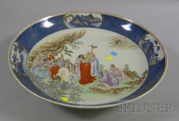 Appraisal: Chinese Porcelain Charger wide blue and white border with three