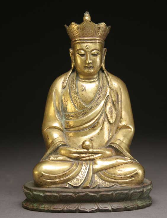 Appraisal: SINO-TIBETAN GILT BRONZE Small Sino-Tibetan gilt bronze model of Buddha