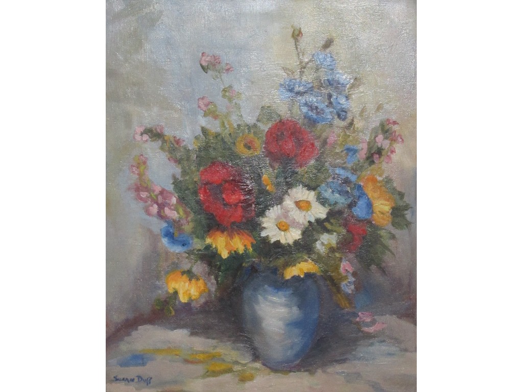 Appraisal: SUSAN DUFF Oil on board 'Summer Bouquet' signed recto and