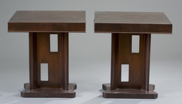 Appraisal: Pair of Ebonized Modernist End Tables Possibly Paul Laszlo H