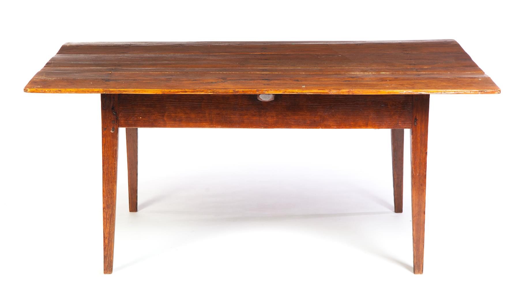 Appraisal: COUNTRY HEPPLEWHITE WORK TABLE American mid th century pine Four-board