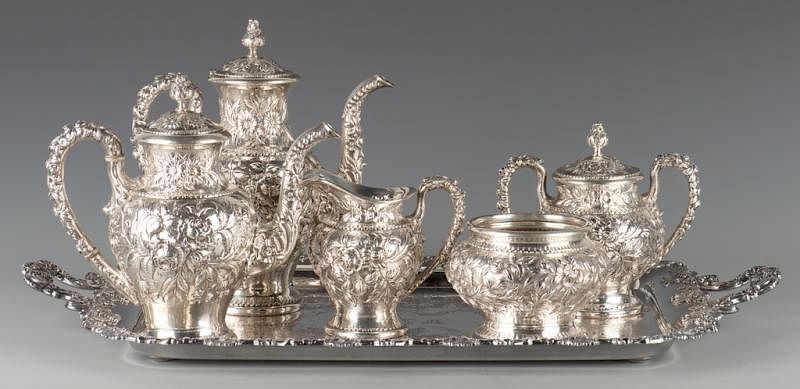 Appraisal: Kirk Repousse Sterling Tea Set pcs S Kirk Son Sterling