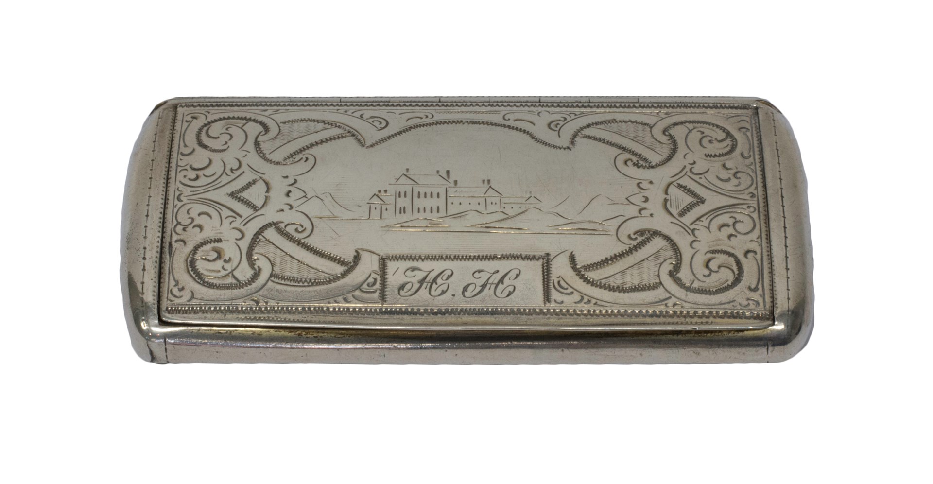 Appraisal: A European rectangular hinge lidded snuff box engraved with a