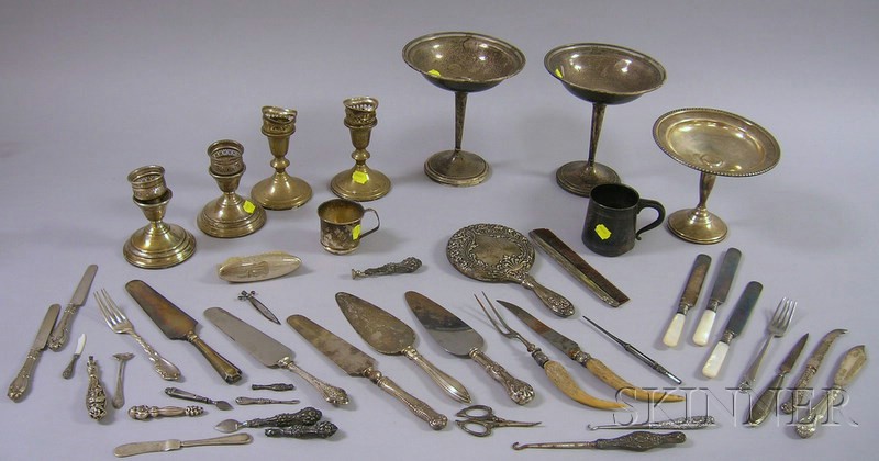 Appraisal: Group of Miscellaneous Sterling Silver Articles including flatware candleholders compotes