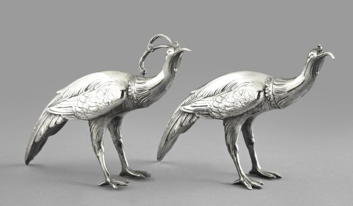 Appraisal: Pair of American Silverplate Garniture Figures of Crested Birds first