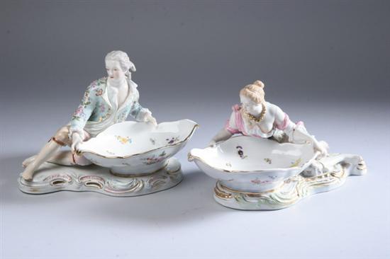 Appraisal: PAIR MEISSEN-STYLE PORCELAIN SWEETMEAT DISHES early th century Modelled as