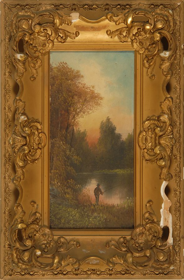 Appraisal: HUDSON RIVER SCHOOL th CenturyFisherman on a riverbank Signed lower