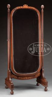 Appraisal: CLASSICAL REVIVAL CARVED AND INLAID MAHOGANY CHEVAL MIRRROR LABELED R