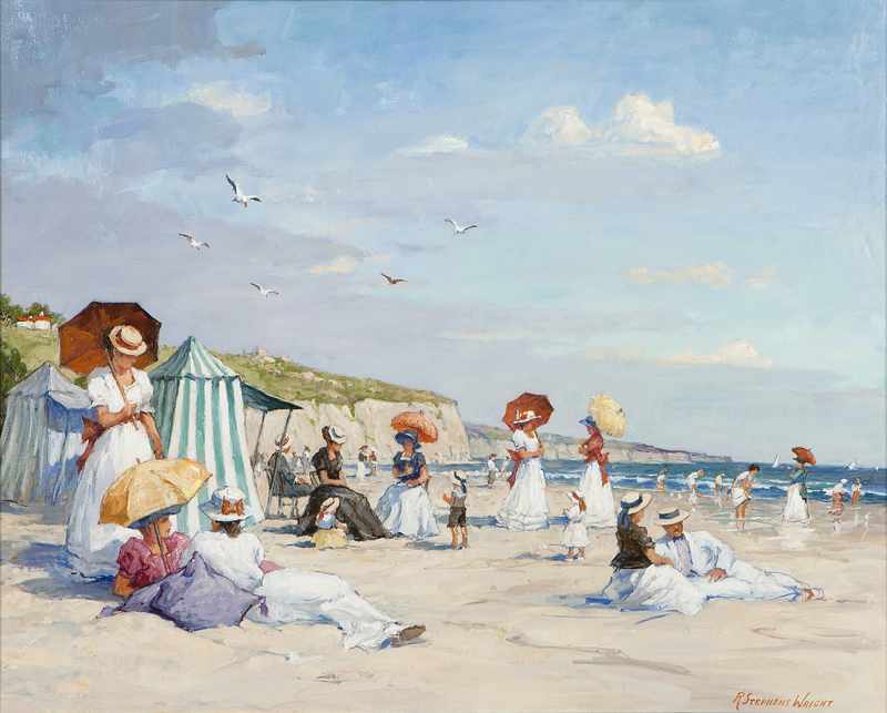 Appraisal: 'Sunny Beach in the Nineties'' figures on a beach in