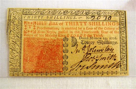 Appraisal: NJ - Thirty Shilling Note - Choice Almost Uncirculated with