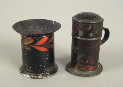 Appraisal: Black tole sander and a tole caster th c