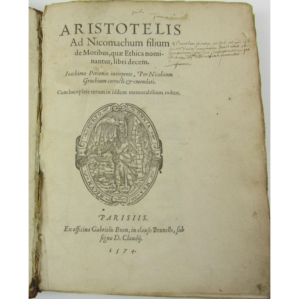 Appraisal: Aristotle Ad Nicomachum filium de Moribus quae Ethica nominantur libri