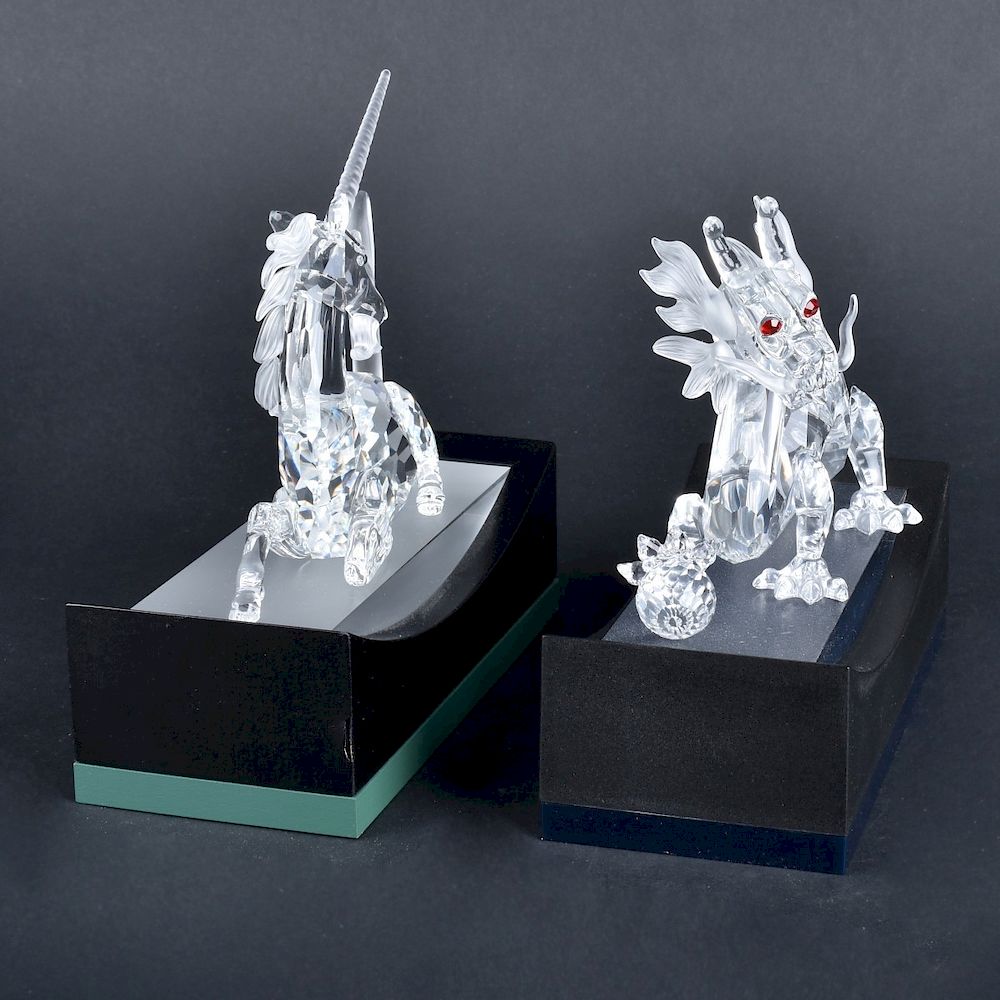 Appraisal: Two Swarovski Figurines Two Swarovski Crystal Figurines Includes Dragon x