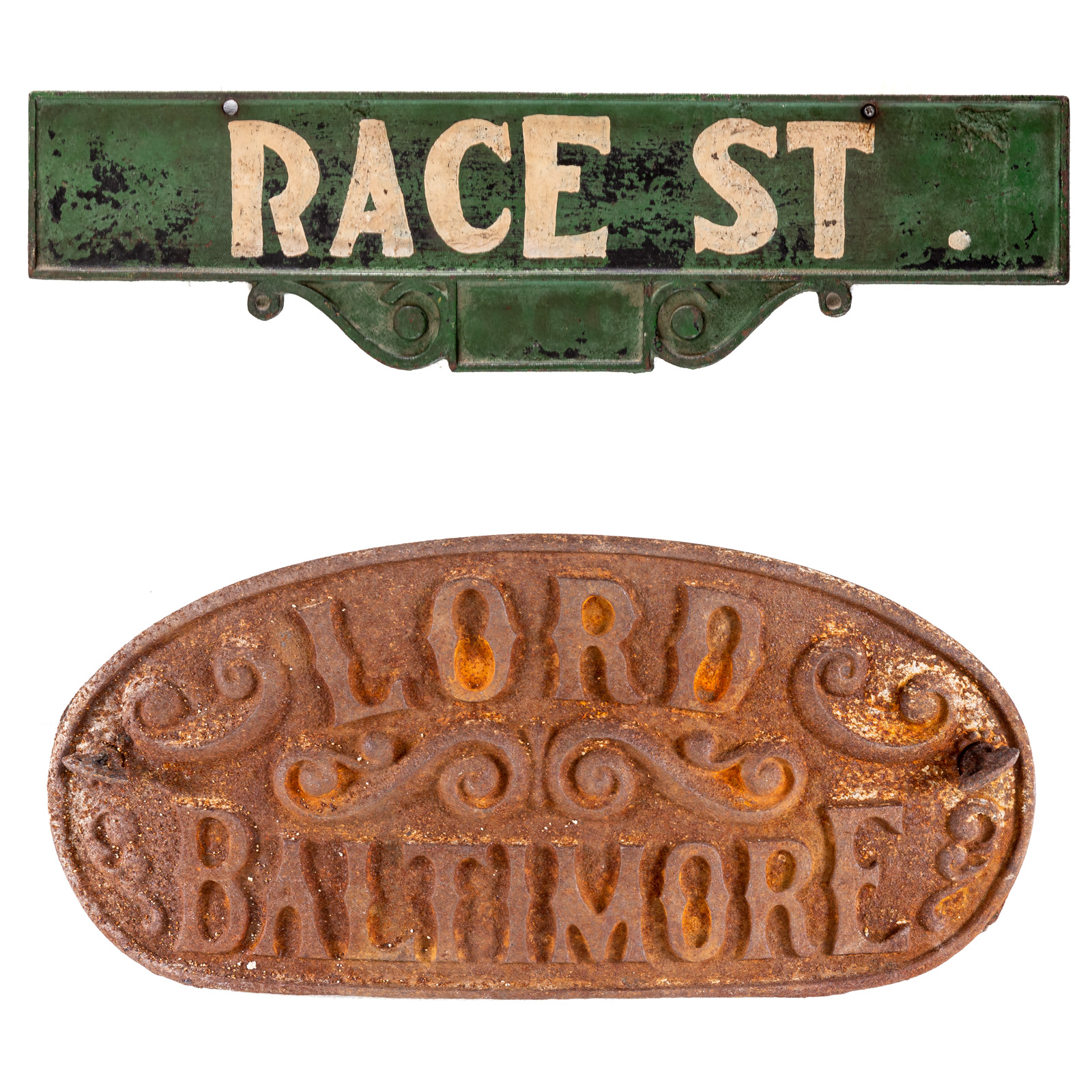 Appraisal: EARLY BALTIMORE STREET SIGN HOTEL SIGN Painted cast iron street