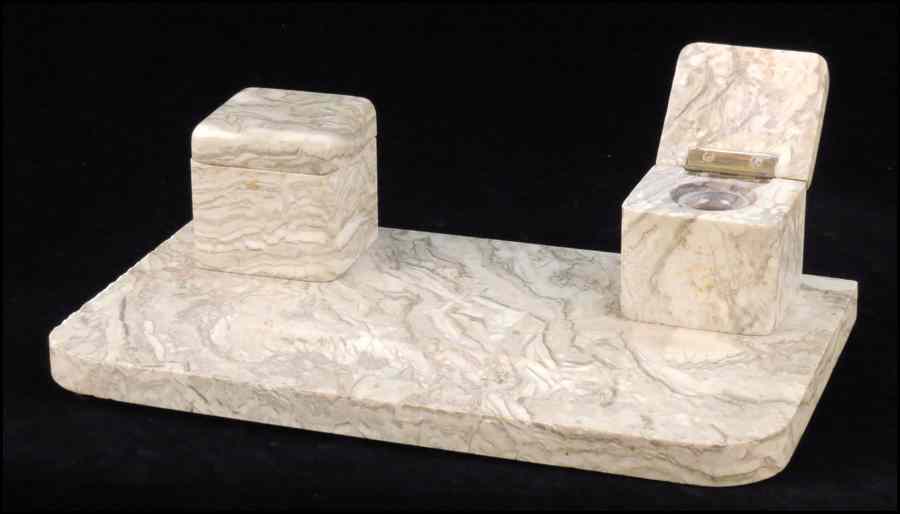 Appraisal: MARBLE INKSTAND With two glass inserts H '' W ''