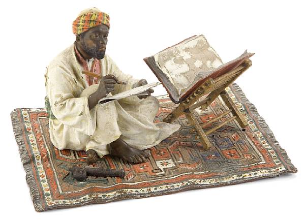 Appraisal: A Vienna cold painted bronze figure of a scribe seated