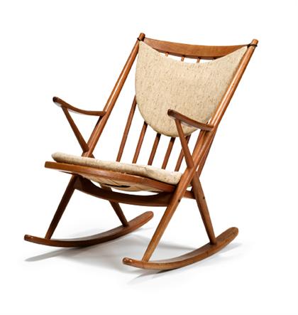 Appraisal: FRANZ REENSKAUG Rocking chair Model teak rocking chair with removable