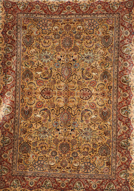 Appraisal: Tabriz Rug Post Gold ground with palmette animal and trellising