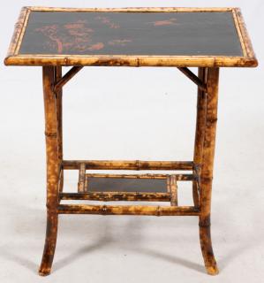 Appraisal: ENGLISH BLACK LACQUER AND BAMBOO SIDE TABLE ENGLISH BLACK LACQUER