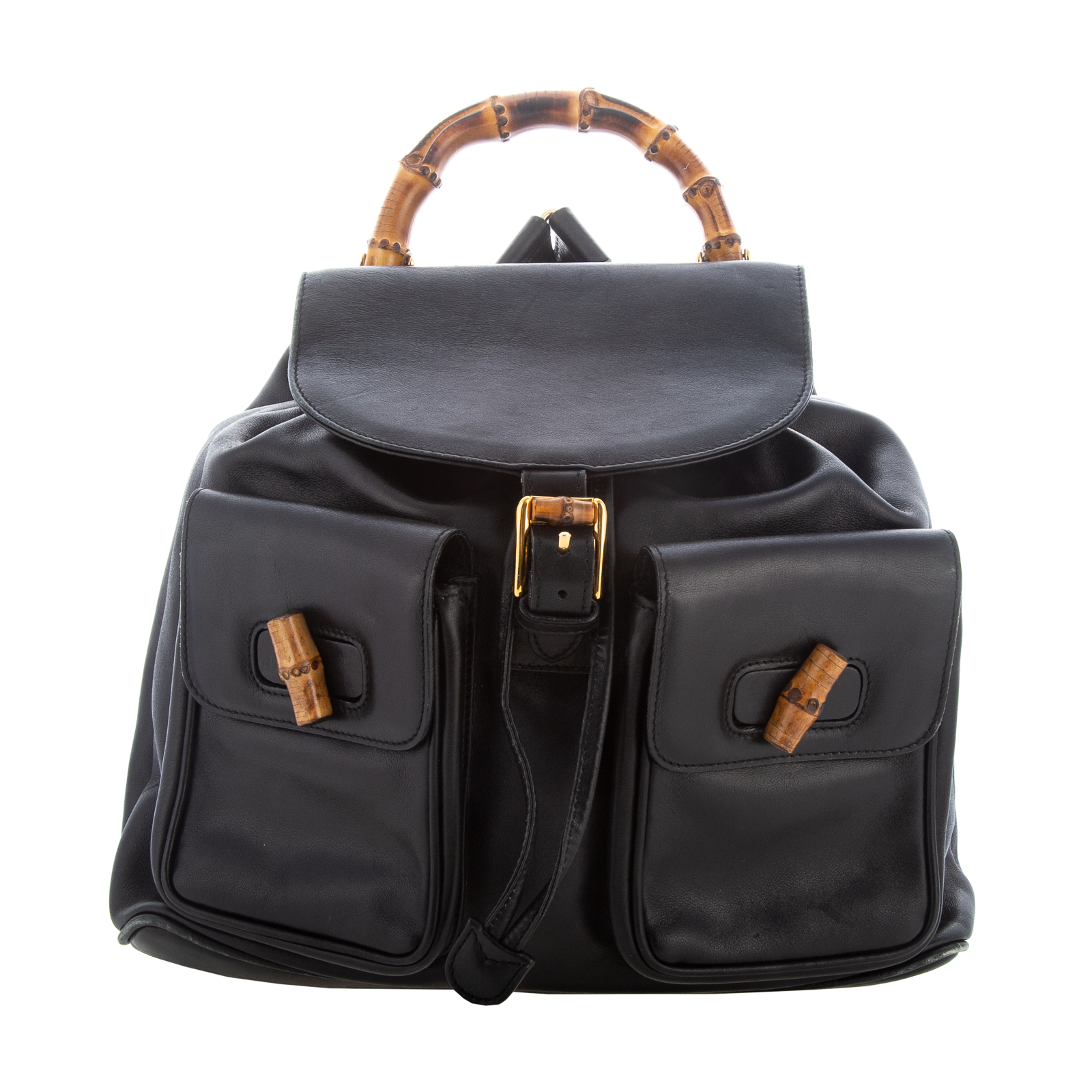 Appraisal: A GUCCI BAMBOO BACKPACK GM A black leather Gucci Bamboo