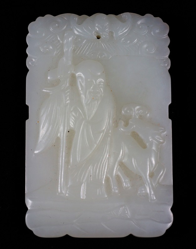 Appraisal: Carved Chinese Jade small tablet with carved figure and deer