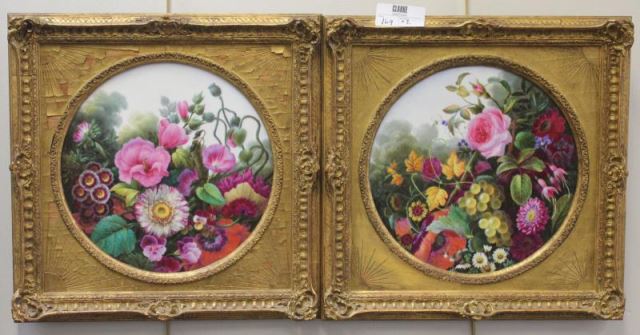 Appraisal: Pair of Antique Porcelain Flower Plaques Beautifully decorated From a