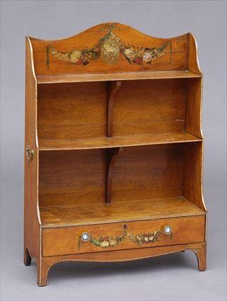 Appraisal: GEORGE III SATINWOOD PAINTED DWARF BOOKCASE The shaped cresting painted