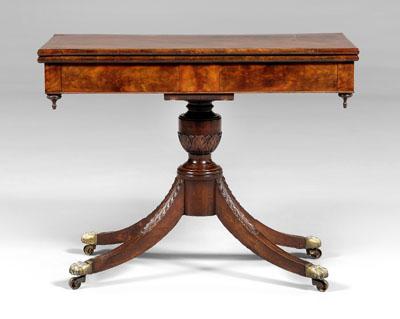 Appraisal: William King classical card table highly figured mahogany veneers with