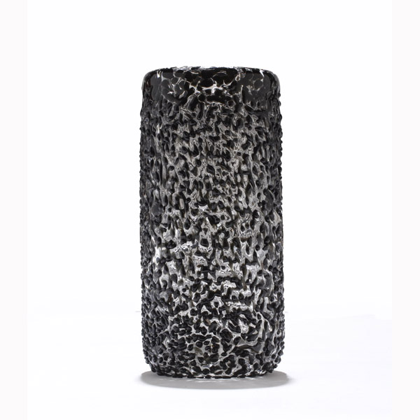 Appraisal: Art glass cylinder form vase applied with heavy black frit