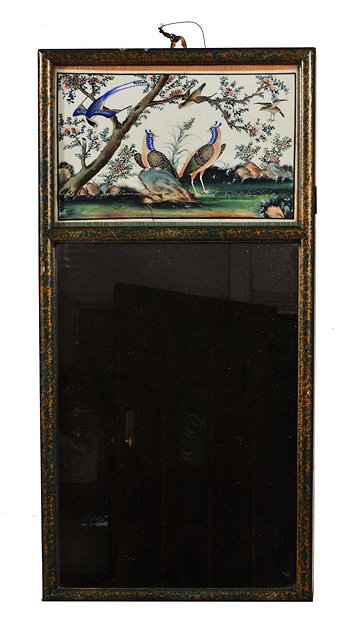 Appraisal: A CHINESE INSET MIRROR with rice paper panel depicting oriental