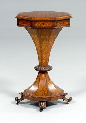 Appraisal: Continental marquetry sewing table vine and floral inlaid octagonal top