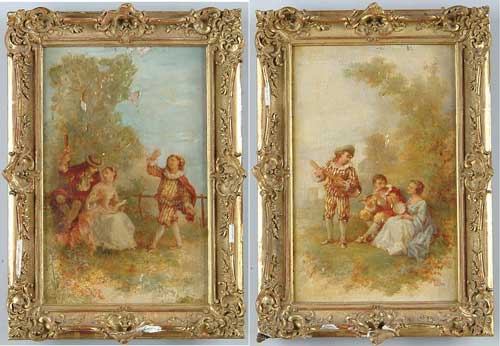 Appraisal: UNSIGNED European th Century PAIR OF COURTING SCENES Each oil