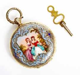 Appraisal: CIRCA - A decoratively enamelled metal pocket watch with white