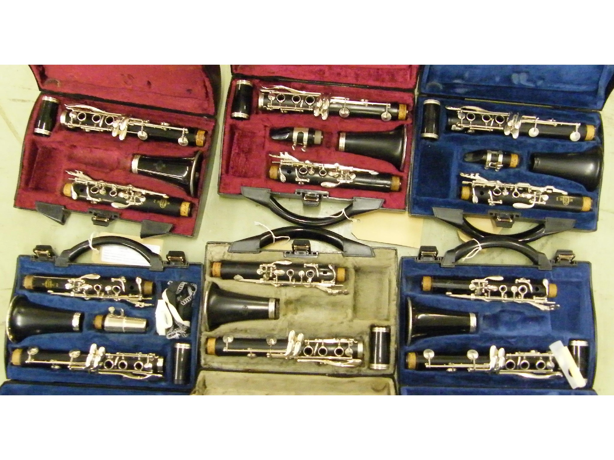 Appraisal: Five Buffet Crampon Cie B clarinets all cased together with