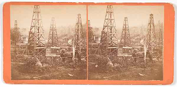 Appraisal: Mather's Stereoview of Pennsylvania Oil Wells Featuring Mather's Photographic Wagon