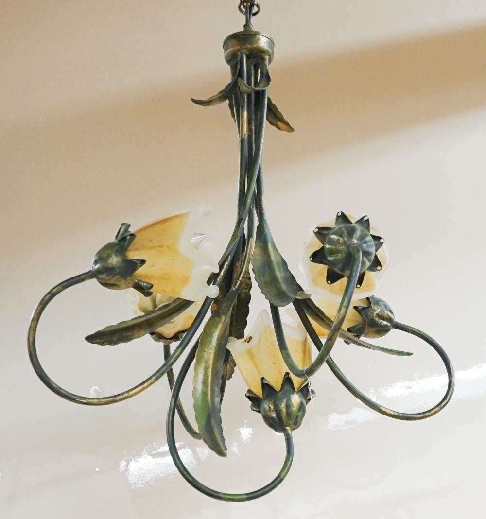 Appraisal: ART NOUVEAU STYLE PARTIAL GILT AND GREEN PATINATED METAL FIVE