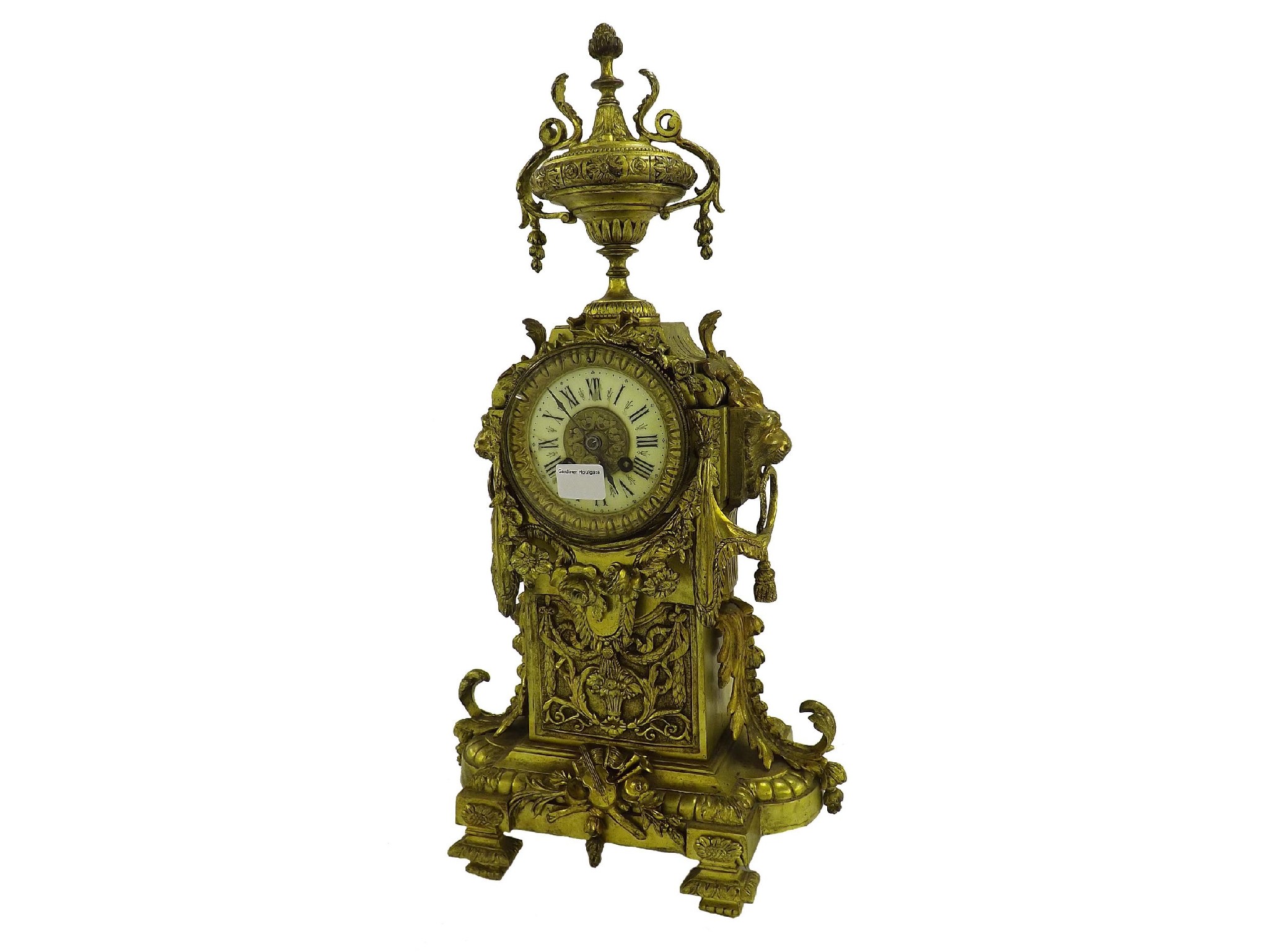 Appraisal: French gilt metal two train pedestal mantel clock the movement