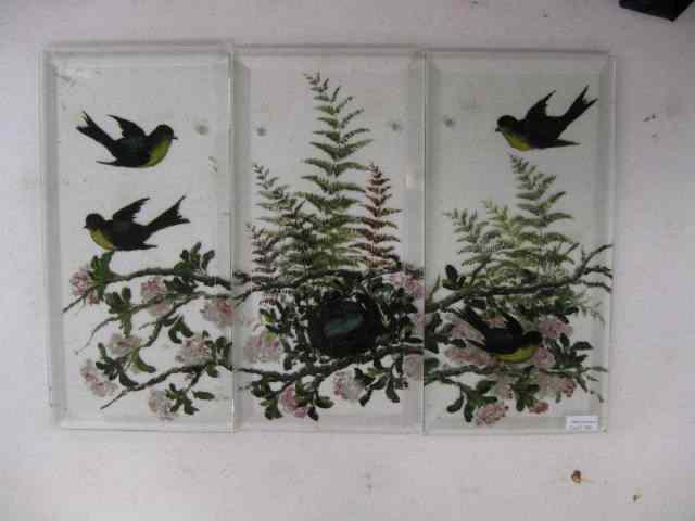 Appraisal: Victorian Reverse Painted Glass Panelswith birds fauna approx '' x