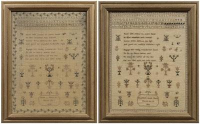 Appraisal: Two samplers by sisters both with four lines of alphabet