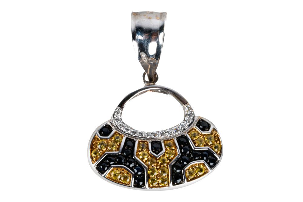 Appraisal: KARAT WHITE GOLD DIAMOND SAPPHIRE PURSE PENDANTcontaining full cut diamonds