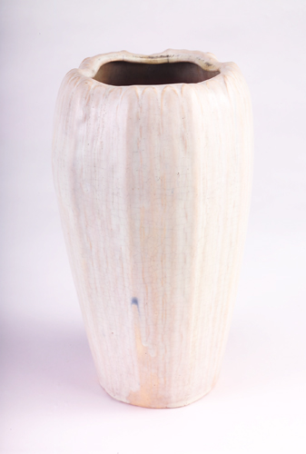 Appraisal: AREQUIPA Organically-shaped vase modeled with full-height leaves ending in closed-in