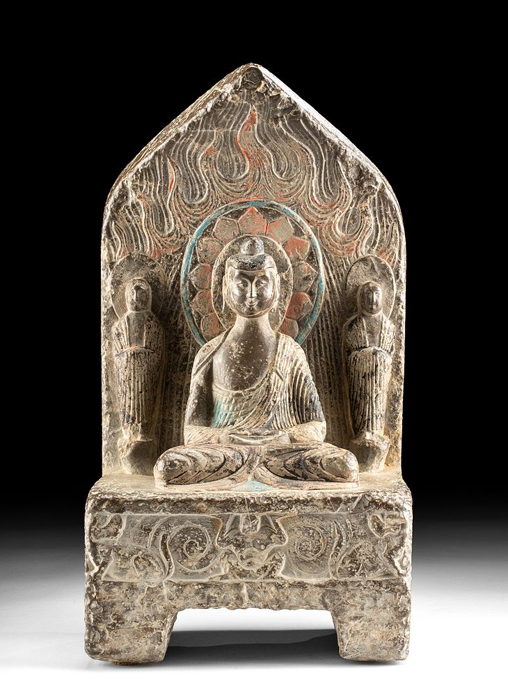 Appraisal: Chinese Qi Limestone Stela w Buddha Bodhisattvas East Asia China