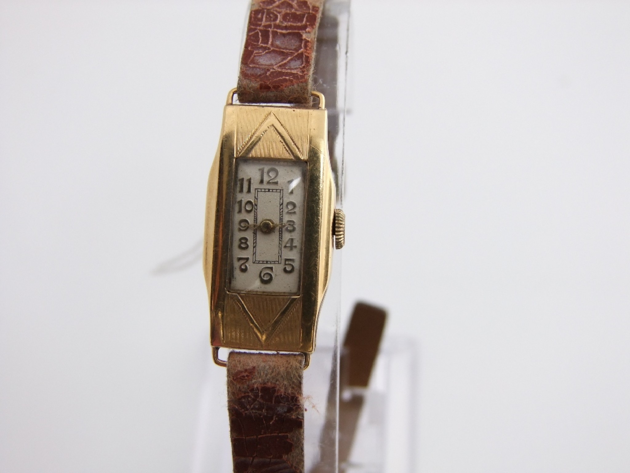 Appraisal: An Art Deco ladies wrist watch with rectangular dial and