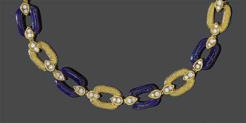 Appraisal: DIAMOND LAPIS LAZULI AND GOLD BRACELET VAN CLEEF ARPELS s