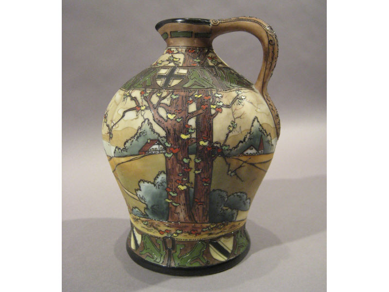 Appraisal: NIPPON WINE JUG Hand painted woodland scene with country side